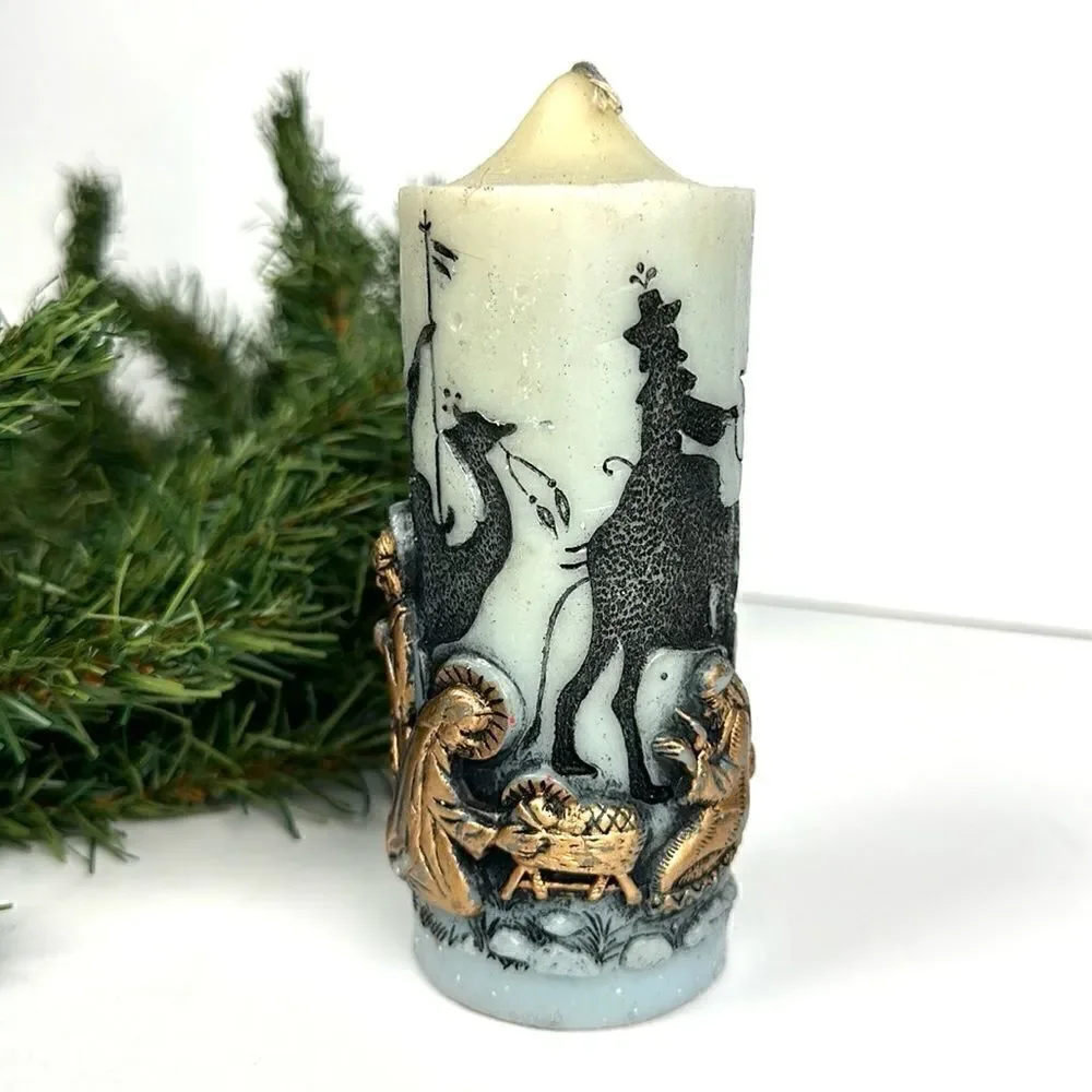 Vintage Holiday Elegance Candle Christmas Adoration Nativity Scene Silhouette